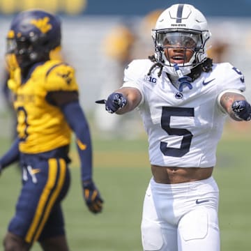 Penn State receiver Omari Evans celebrates after making a catch during the second quarter against West Virginia. 