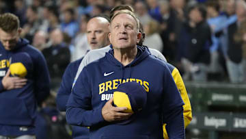 Oct 9, 2025; Chicago, Illinois, USA; Milwaukee Brewers manager Pat Murphy before game four of the NLDS round for the 2025 MLB playoffs at Wrigley Field. Mandatory Credit: David Banks-Imagn Images
