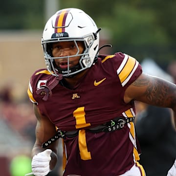 Oct 11, 2025; Minneapolis, Minnesota, USA; Minnesota Golden Gophers running back Darius Taylor (1) warms up before the game against the Purdue Boilermakers at Huntington Bank Stadium. Mandatory Credit: Matt Krohn-Imagn Images