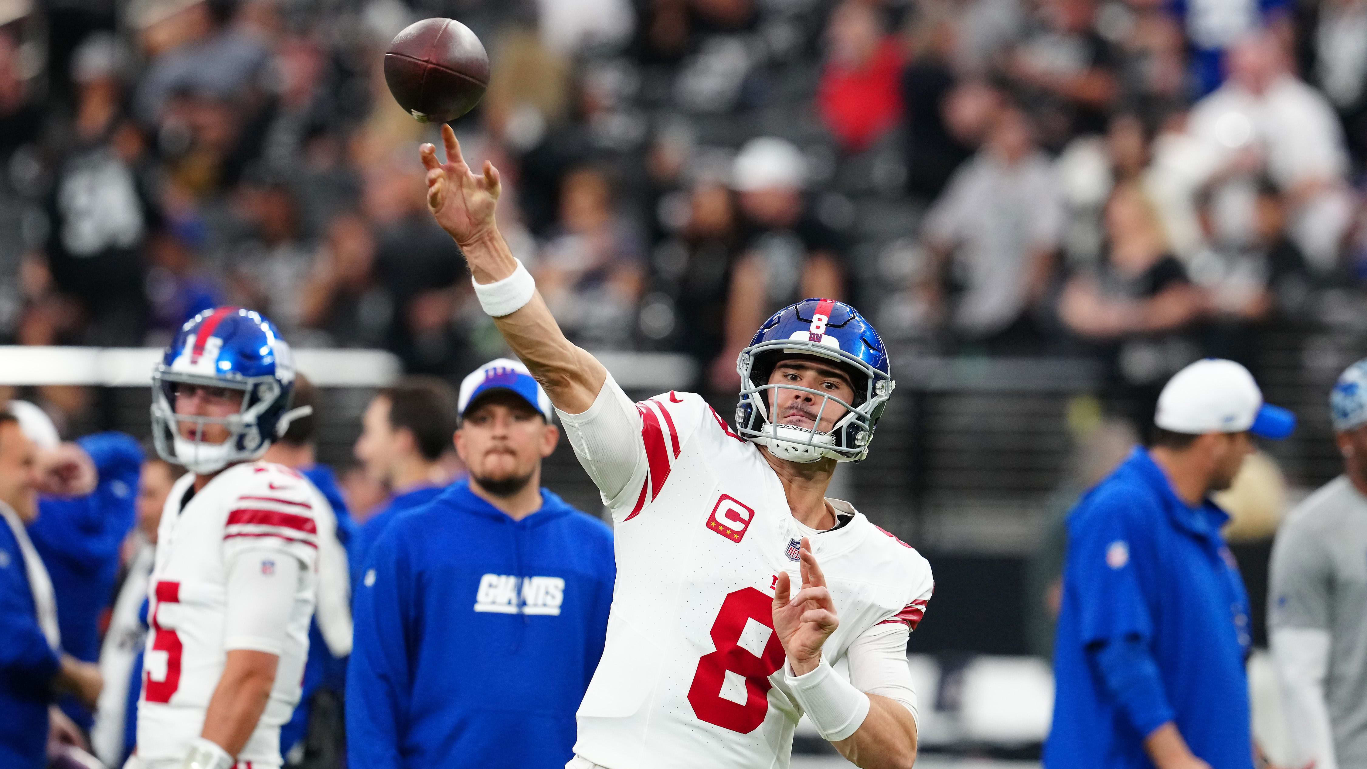 Nov 5, 2023; Paradise, Nevada, USA; New York Giants quarterback Daniel Jones (8) 