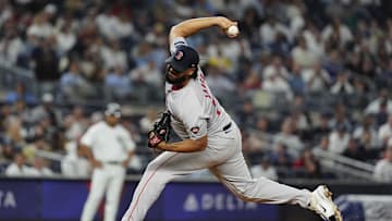 Sep 12, 2024; Bronx, New York, USA; Boston Red Sox pitcher Kenley Jansen (74) delivers a pitch against the New York Yankees during the ninth inning at Yankee Stadium. Mandatory Credit: Gregory Fisher-Imagn Images
