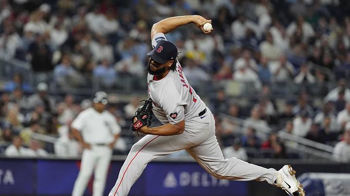 Sep 12, 2024; Bronx, New York, USA; Boston Red Sox pitcher Kenley Jansen (74) delivers a pitch against the New York Yankees during the ninth inning at Yankee Stadium. Mandatory Credit: Gregory Fisher-Imagn Images
