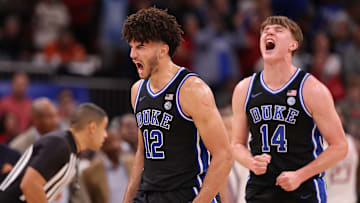 CBS Thanksgiving Classic: Arkansas v Duke; Duke basketball forwards Cameron Boozer and Nikolas Khamenia