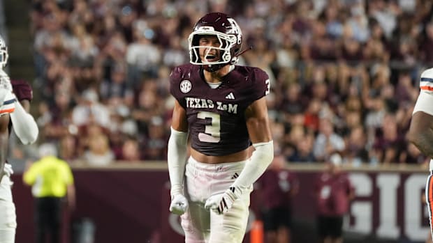 Aug 30, 2025; College Station, Texas, USA; Texas A&M Aggies safety Marcus Ratcliffe (3).