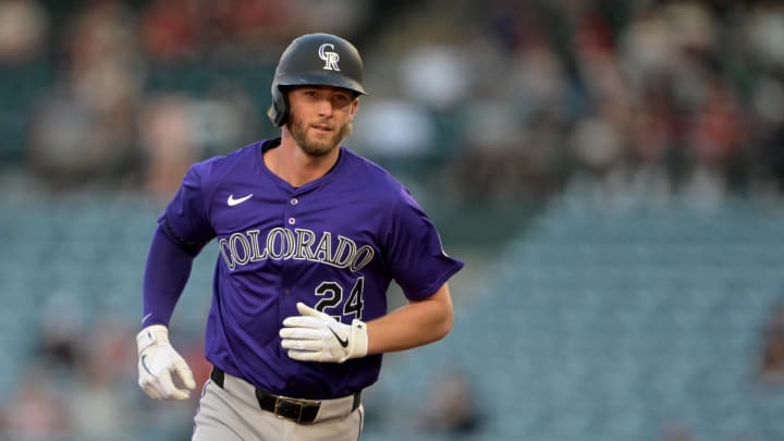 Jul 30, 2024; Anaheim, California, USA;  Colorado Rockies third baseman Ryan McMahon (24) rounds the bases after hitting a 3-run home run in the second inning at Angel Stadium. Mandatory Credit: Jayne Kamin-Oncea-USA TODAY Sports