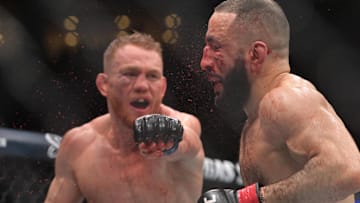 Belal Muhammad fights Jack Della Maddalena during UFC 315 at Bell Centre. 