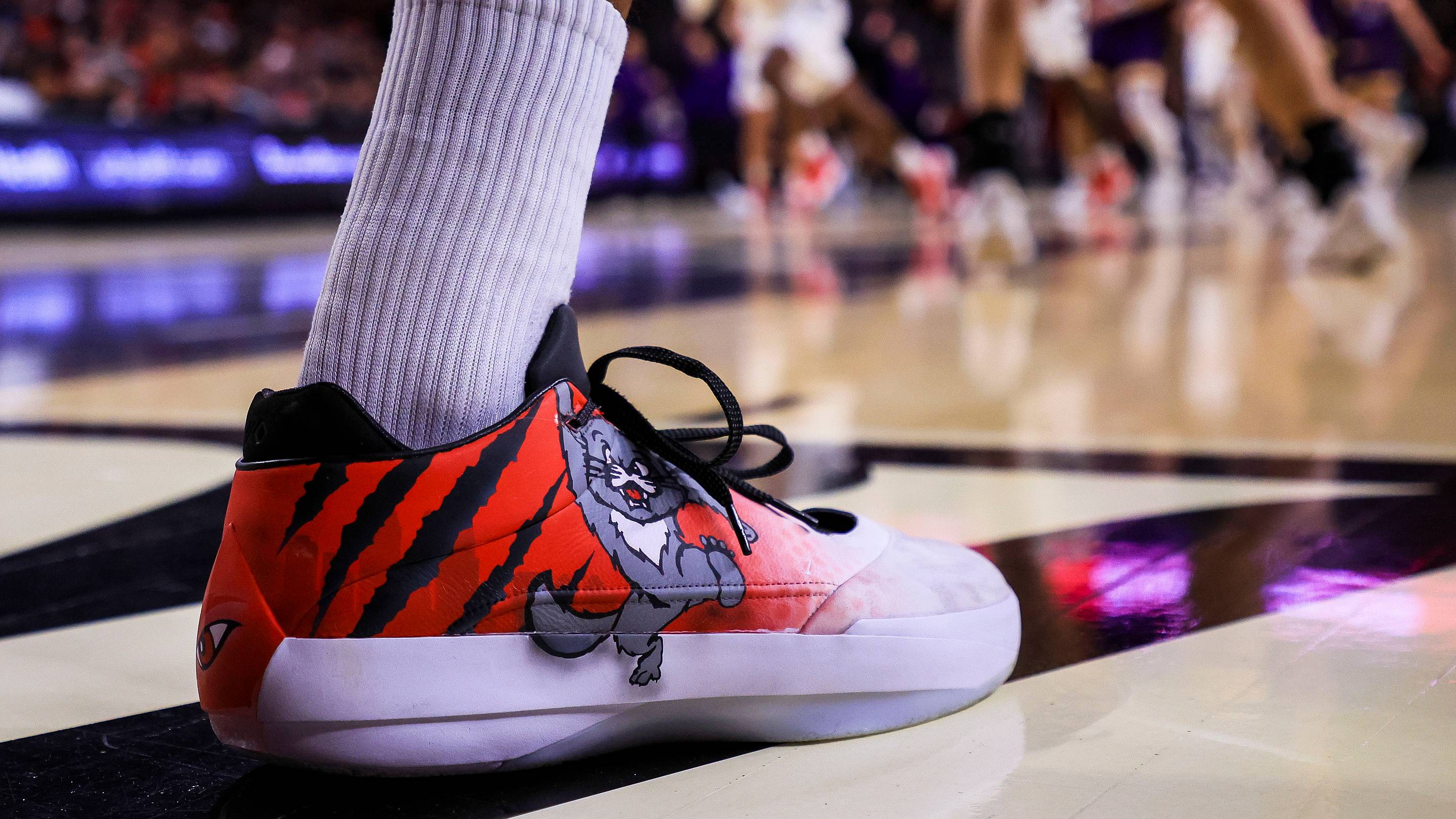 Dec 29, 2025; Cincinnati, Ohio, USA; A detail view of the shoes of Cincinnati Bearcats forward Baba Miller (18) during the first half against the Lipscomb Bisons at Fifth Third Arena. Mandatory Credit: Katie Stratman-Imagn Images | IMAGN IMAGES via Reuters Connect
