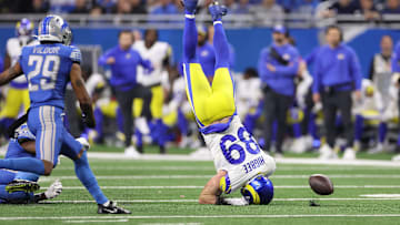 NFC Wild Card Playoffs - Los Angeles Rams Tyler Higbee v Detroit Lions Kerby Joseph