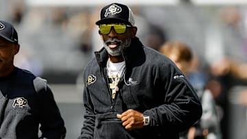 Apr 19, 2025; Boulder, CO, USA; Colorado Buffaloes head coach Deion Sanders during the spring game at Folsom Field. Mandatory Credit: Isaiah J. Downing-Imagn Images