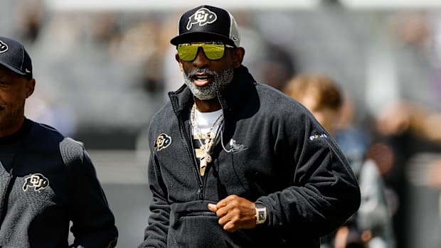 Apr 19, 2025; Boulder, CO, USA; Colorado Buffaloes head coach Deion Sanders during the spring game at Folsom Field. Mandatory