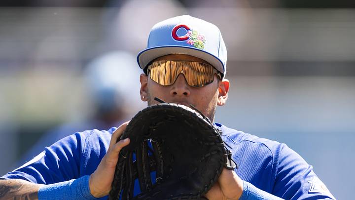 Mar 13, 2026; Phoenix, Arizona, USA; Chicago Cubs first baseman Moises Ballesteros against the Chicago White Sox during a spring training game at Camelback Ranch-Glendale. Mandatory Credit: Mark J. Rebilas-Imagn Images