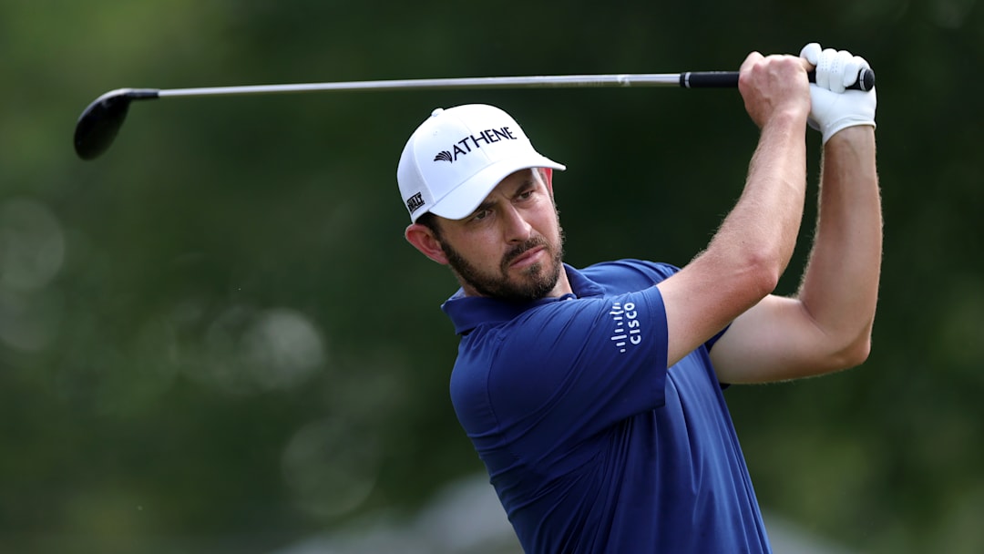 Patrick Cantlay tees off during the third round of the 2025 Travelers Championship at TPC River Highlands