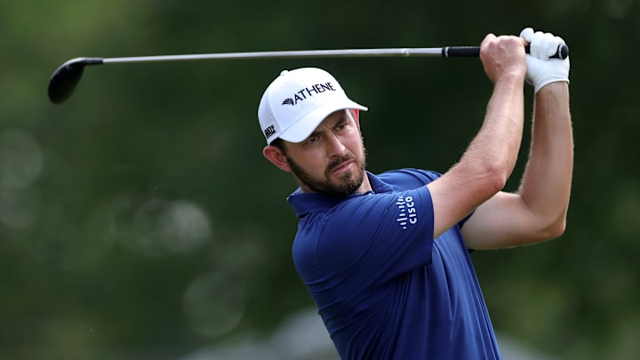 Patrick Cantlay tees off during the third round of the 2025 Travelers Championship at TPC River Highlands