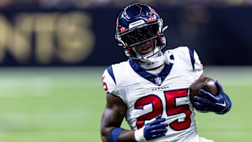 Aug 27, 2023; New Orleans, Louisiana, USA; Houston Texans safety Grayland Arnold (25) warms up during pregame during pregame against the New Orleans Saints at the Caesars Superdome. Mandatory Credit: Stephen Lew-USA TODAY Sports