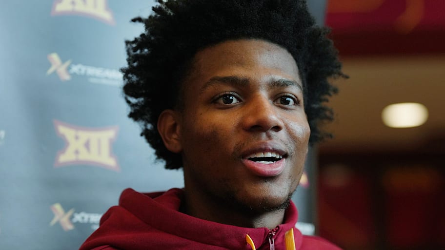 Dominick Nelson talks to media.