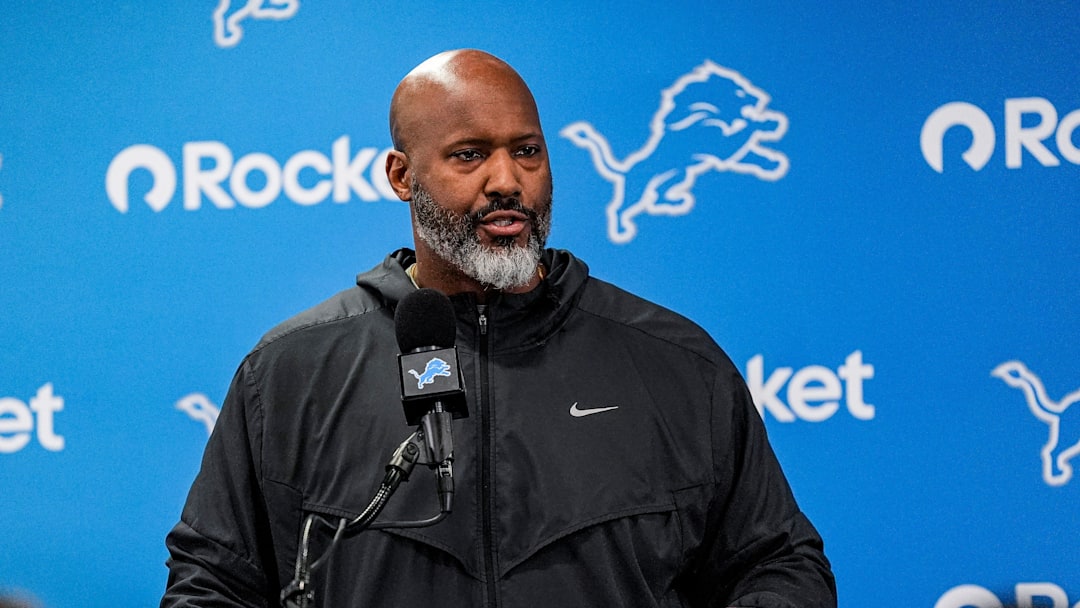 Detroit Lions executive vice president and general manager Brad Holmes speaks during media availability at Meijer Performance Center in Allen Park on Thursday, Jan. 8, 2026.