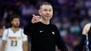 Nov 11, 2025; Sacramento, California, USA; Denver Nuggets head coach David Adelman calls a time out during the third quarter against the Sacramento Kings at Golden 1 Center. Mandatory Credit: Sergio Estrada-Imagn Images
