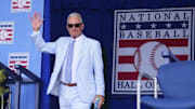 Jul 21, 2024; Cooperstown, New York, USA;  Hall of Famer Ryne Sandberg is introduced during the National Baseball Hall of Fame Induction Ceremony in Cooperstown, NY.
