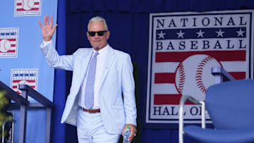 Jul 21, 2024; Cooperstown, New York, USA;  Hall of Famer Ryne Sandberg is introduced during the National Baseball Hall of Fame Induction Ceremony in Cooperstown, NY.
