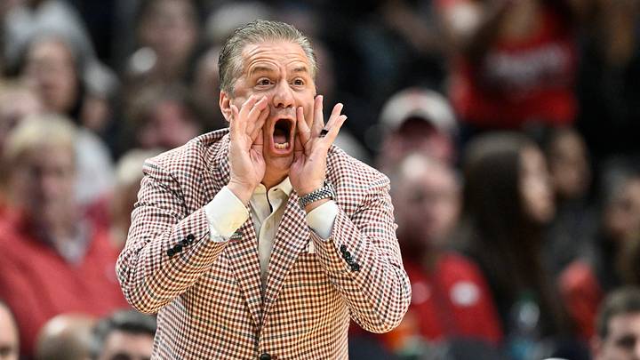 Mar 21, 2026; Portland, OR, USA; Arkansas Razorbacks head coach John Calipari in the second half against the High Point Panthers during a second round game of the men's 2026 NCAA Tournament at Moda Center. Mandatory Credit: Craig Strobeck-Imagn Images