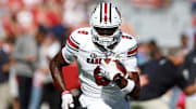 Oct 12, 2024; Tuscaloosa, Alabama, USA;  South Carolina Gamecocks wide receiver Nyck Harbor (8) during warm ups at Bryant-Denny Stadium. Mandatory Credit: Butch Dill-Imagn Images
