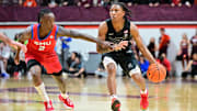 Feb 5, 2025; Virginia Tech guard Ben Hammond (11) controls the ball while being defended by SMU guard Boopie Miller (2).