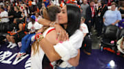 Team USA guard Sabrina Ionescu (6) hugs Vanessa Bryant after the WNBA All-Star Game at Footprint Center in Phoenix on Saturday, July 20, 2024.