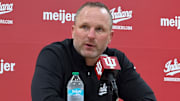 Indiana men's basketball coach Darian DeVries speaks to media Nov. 25, 2025, after beating Kansas State at Assembly Hall.