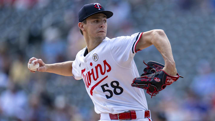 Minnesota Twins starting pitcher David Festa (58) delivers a pitch against the Cincinnati Reds in the first inning at Target Field in Minneapolis on Sept. 15, 2024.