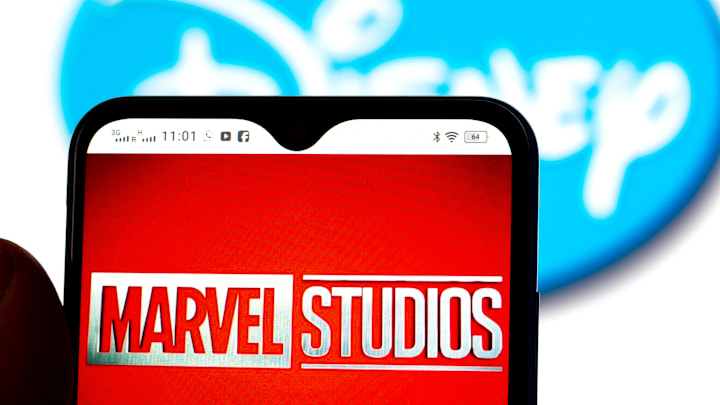 In this photo illustration, the Marvel Studios logo is seen...