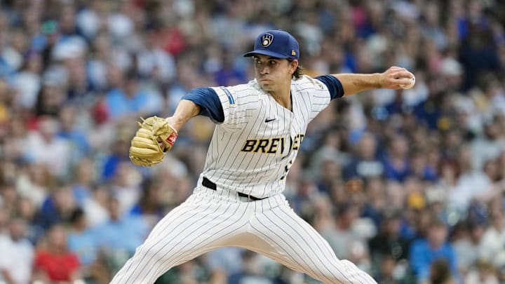 Sep 27, 2025; Milwaukee, Wisconsin, USA;  Milwaukee Brewers pitcher Robert Gasser (54) throws a pitch during the first inning against the Cincinnati Reds at American Family Field. Mandatory Credit: Jeff Hanisch-Imagn Images