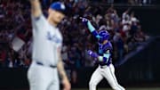 May 9, 2025; Phoenix, Arizona, USA; Arizona Diamondbacks outfielder Lourdes Gurriel Jr. celebrates as he rounds the bases after hitting a grand slam home run in the fifth inning against Los Angeles Dodgers pitcher Anthony Banda at Chase Field. Mandatory Credit: Mark J. Rebilas-Imagn Images