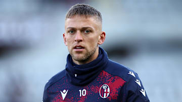 Jesper Karlsson of Bologna Fc during warm up before the...