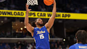 Tulsa forward Jared Garcia rebounds the ball against Memphis on Feb. 5, 2025.