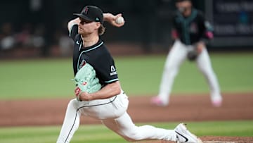 Arizona Diamondbacks right-hander Shelby Miller (18) pitches against the San Francisco Giants at Chase Field on June 30, 2025.