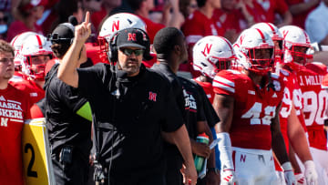 Aug 31, 2024; Lincoln, Nebraska, USA; Nebraska Cornhuskers head coach Matt Rhule reacts during the second quarter against the UTEP Miners at Memorial Stadium. 