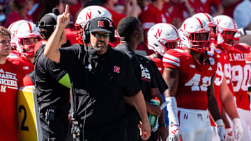 Aug 31, 2024; Lincoln, Nebraska, USA; Nebraska Cornhuskers head coach Matt Rhule reacts during the second quarter against the UTEP Miners at Memorial Stadium. Mandatory Credit: Dylan Widger-Imagn Images