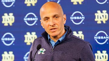 University of Notre Dame athletic director speaks during a press conference at Notre Dame Stadium on Thursday, May 22, 2025, in South Bend.