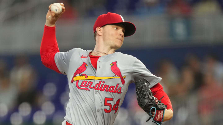 Jun 17, 2024; Miami, Florida, USA;  St. Louis Cardinals starting pitcher Sonny Gray (54) pitches in the first inning against the Miami Marlins at loanDepot Park. Mandatory Credit: Jim Rassol-USA TODAY Sports