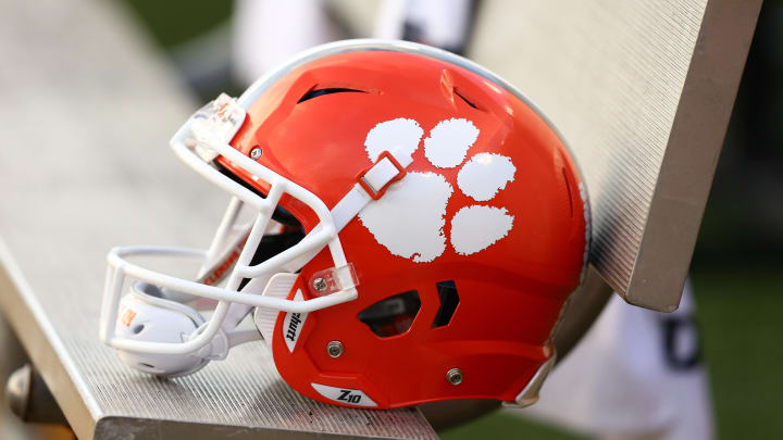 Oct 6, 2018; Winston-Salem, NC, USA; A Clemson Tigers helmet sits on the bench during the game against the Wake Forest Demon Deacons at BB&T Field.
