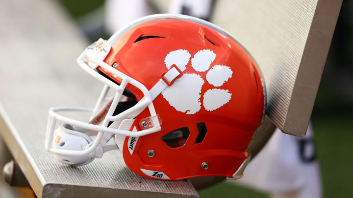 Oct 6, 2018; Winston-Salem, NC, USA; A Clemson Tigers helmet sits on the bench during the game against the Wake Forest Demon Deacons at BB&T Field.