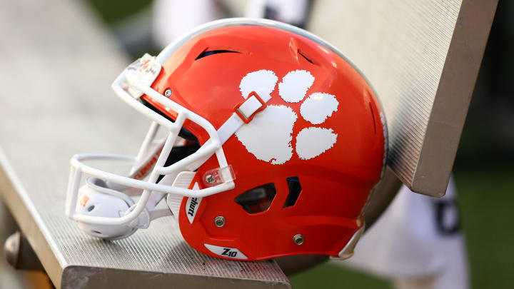 Oct 6, 2018; Winston-Salem, NC, USA; A Clemson Tigers helmet sits on the bench during the game against the Wake Forest Demon Deacons at BB&T Field.