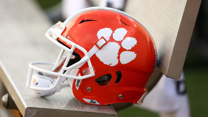 Oct 6, 2018; Winston-Salem, NC, USA; A Clemson Tigers helmet sits on the bench during the game against the Wake Forest Demon Deacons at BB&T Field.