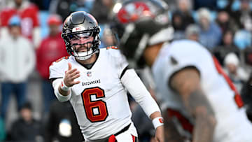 Tampa Bay Buccaneers quarterback Baker Mayfield gets another big target in the latest NFL Mock Draft. (Mandatory Credit: Bob Donnan-Imagn Images)