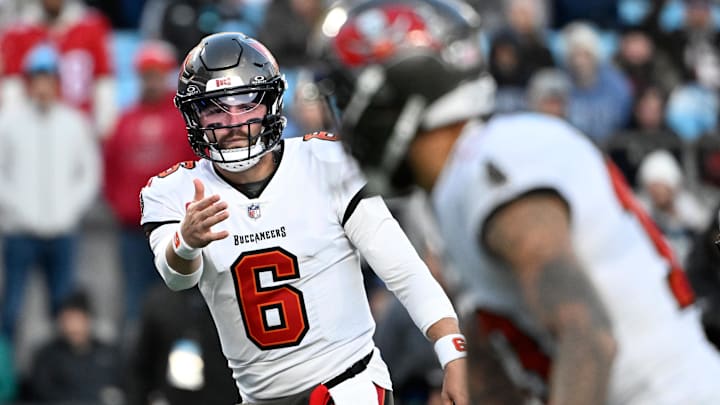 Tampa Bay Buccaneers quarterback Baker Mayfield gets another big target in the latest NFL Mock Draft. (Mandatory Credit: Bob Donnan-Imagn Images)