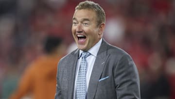 Nov 15, 2025; Athens, Georgia, USA; ESPN analyst Kirk Herbstreit smiles prior to a game between the Texas Longhorns and the Georgia Bulldogs at Sanford Stadium. Mandatory Credit: Brett Davis-Imagn Images
