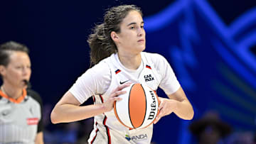 Jun 28, 2025; Arlington, Texas, USA; Washington Mystics guard Sonia Citron (22) in action during the game between the Dallas Wings and the Washington Mystics at College Park Center.