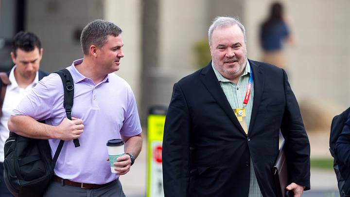 Mar 31, 2026; Phoenix, AZ, USA; Cincinnati Bengals head coach Zac Taylor (left) with Pittsburgh Steelers head coach Mike McCarthy during the 2026 NFL Annual League Meeting at the Arizona Biltmore. Mandatory Credit: Mark J. Rebilas-Imagn Images