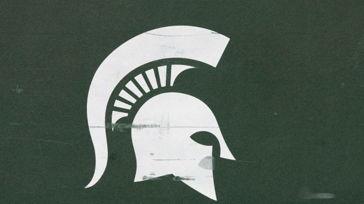 Oct 12, 2019; Madison, WI, USA; Michigan State Spartans logo on sideline equipment prior to the game against the Wisconsin Badgers at Camp Randall Stadium. Mandatory Credit: Jeff Hanisch-USA TODAY Sports