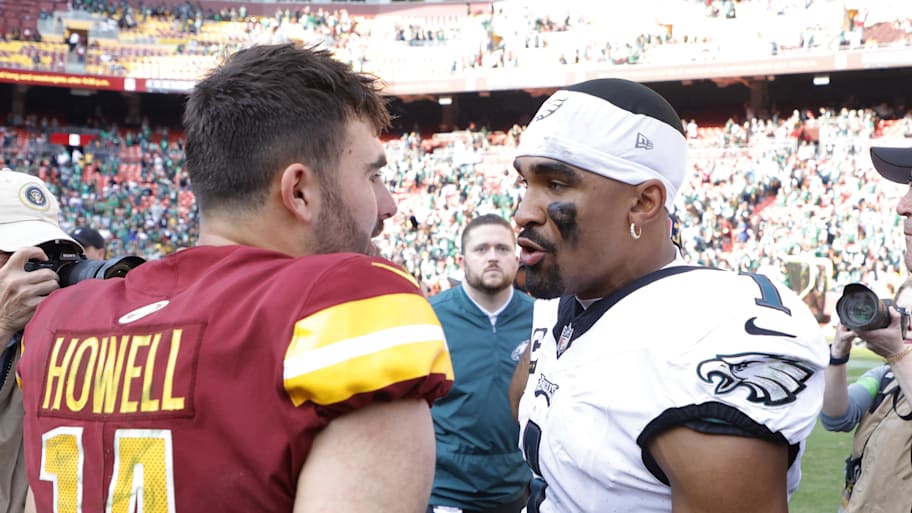 Sam Howell and Jalen Hurts are now teammates in Philly. | Geoff Burke-Imagn Images